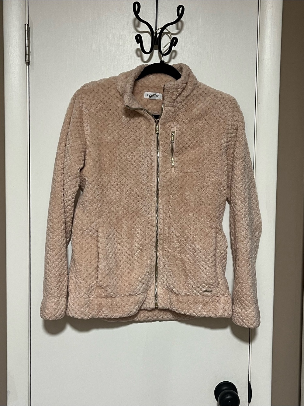Calvin Klein Plush Zip-Up Jacket in Light Beige